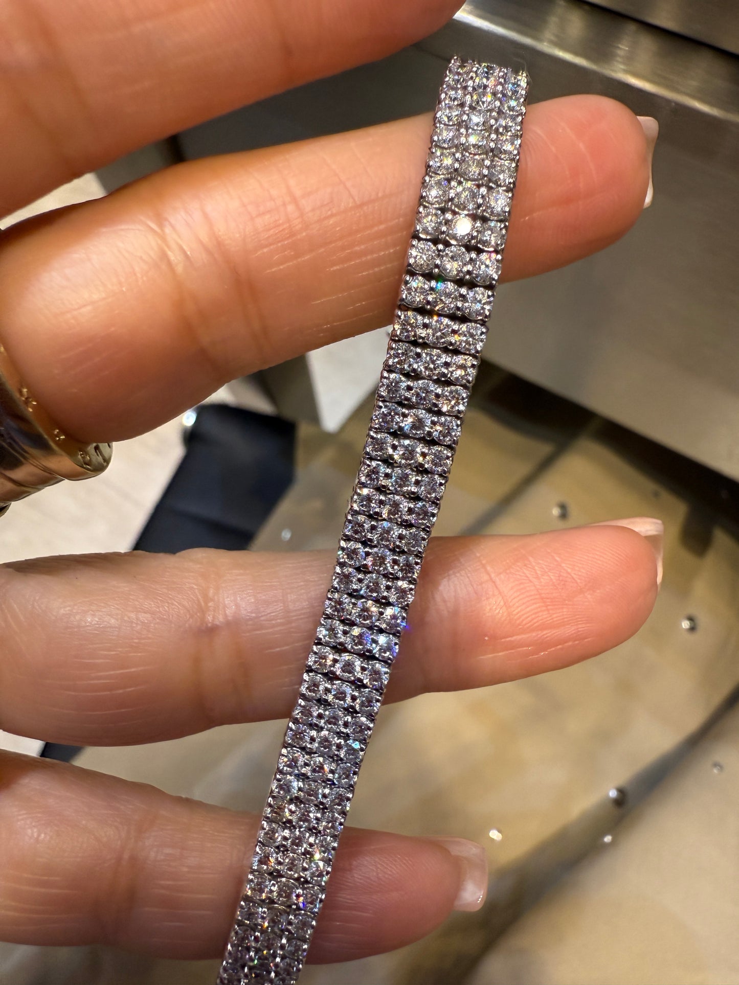 3-Row Diamond Bracelet in 18K White Gold, 16.0 Carats - view 4