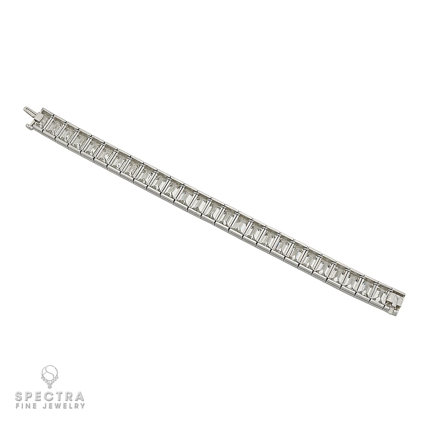 54.50ct Emerald Cut Diamond Tennis Bracelet GIA | Platinum 7" - view 4