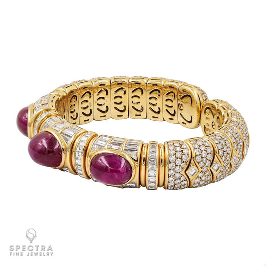 Bulgari 33.86 ct Ruby & Diamond Bracelet in 18K Gold – Signed Estate