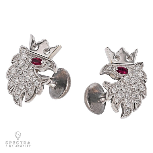 Cantamessa Contemporary Griffin Ruby Diamond Pave Cufflinks