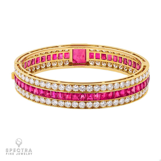 Cartier 4.72 ct Unheated Burma Ruby & Diamond Bangle in 18K Gold – Signed