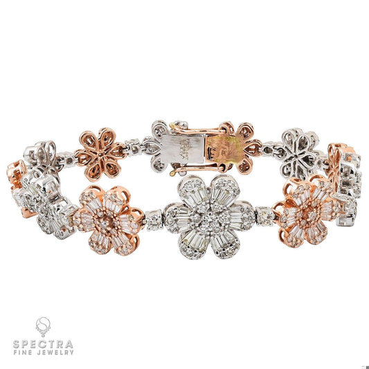 5.17 ct Mixed-Cut Diamond Flower Bracelet in 18K White Gold – Contemporary