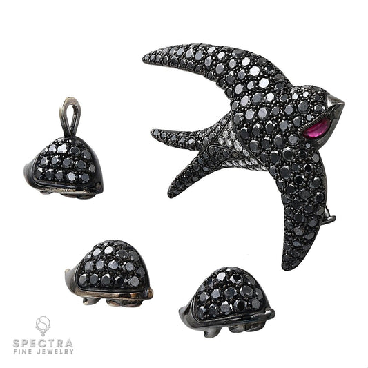 De Grisogono Black Diamond Swallow Bird Demi Parure Suite