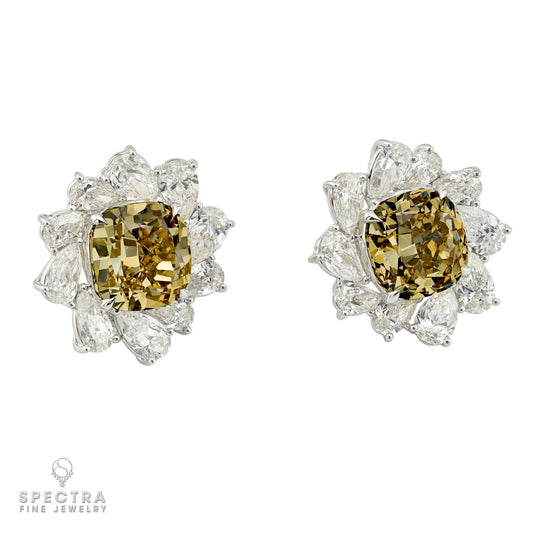 Spectra 6.56 & 6.34ct Cushion Fancy Brown-Yellow Earrings | GIA