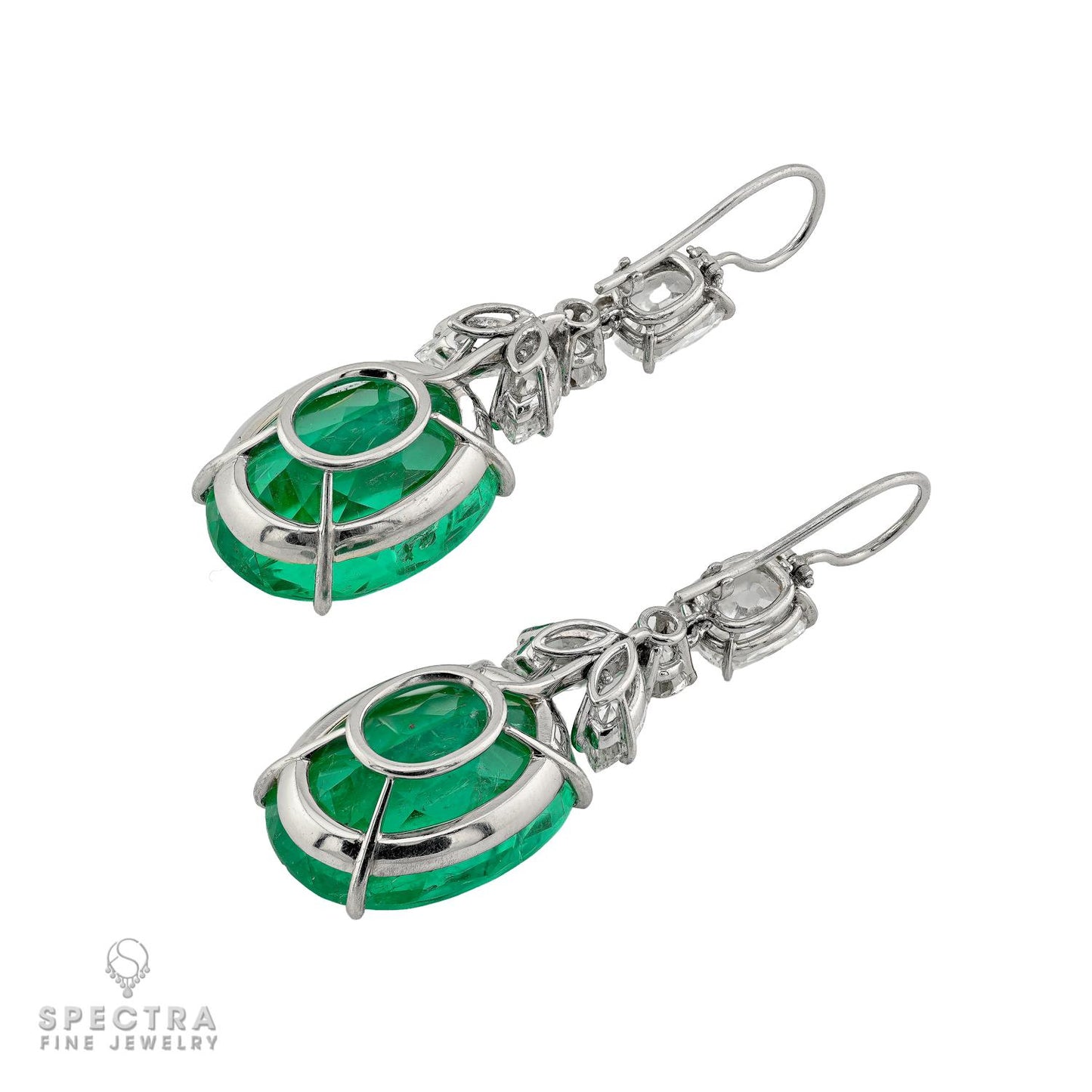 Colombian Emerald & Diamond Drop Earrings in Platinum | 32.27 ct