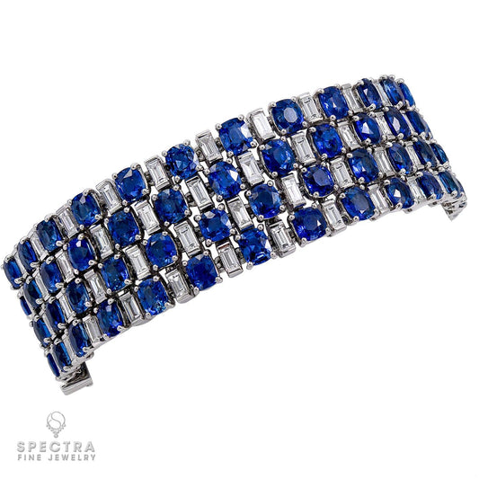 Harry Winston Vintage Sapphire & Diamond Mixed-Cut Bracelet in Platinum – Signed