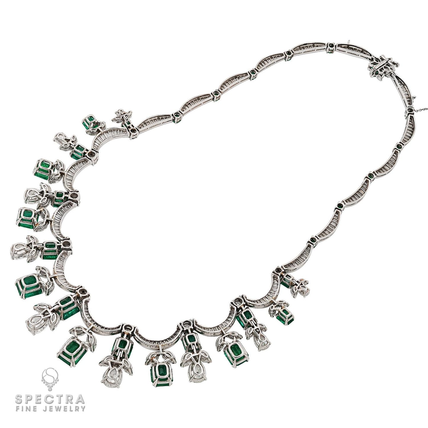 The Contemporary Splendor of the 26 cts. Emerald Fringe Bib Necklace