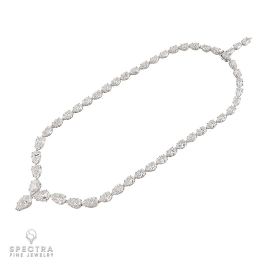 Signed Graff 59.16ct Pear Diamond Necklace in White Gold