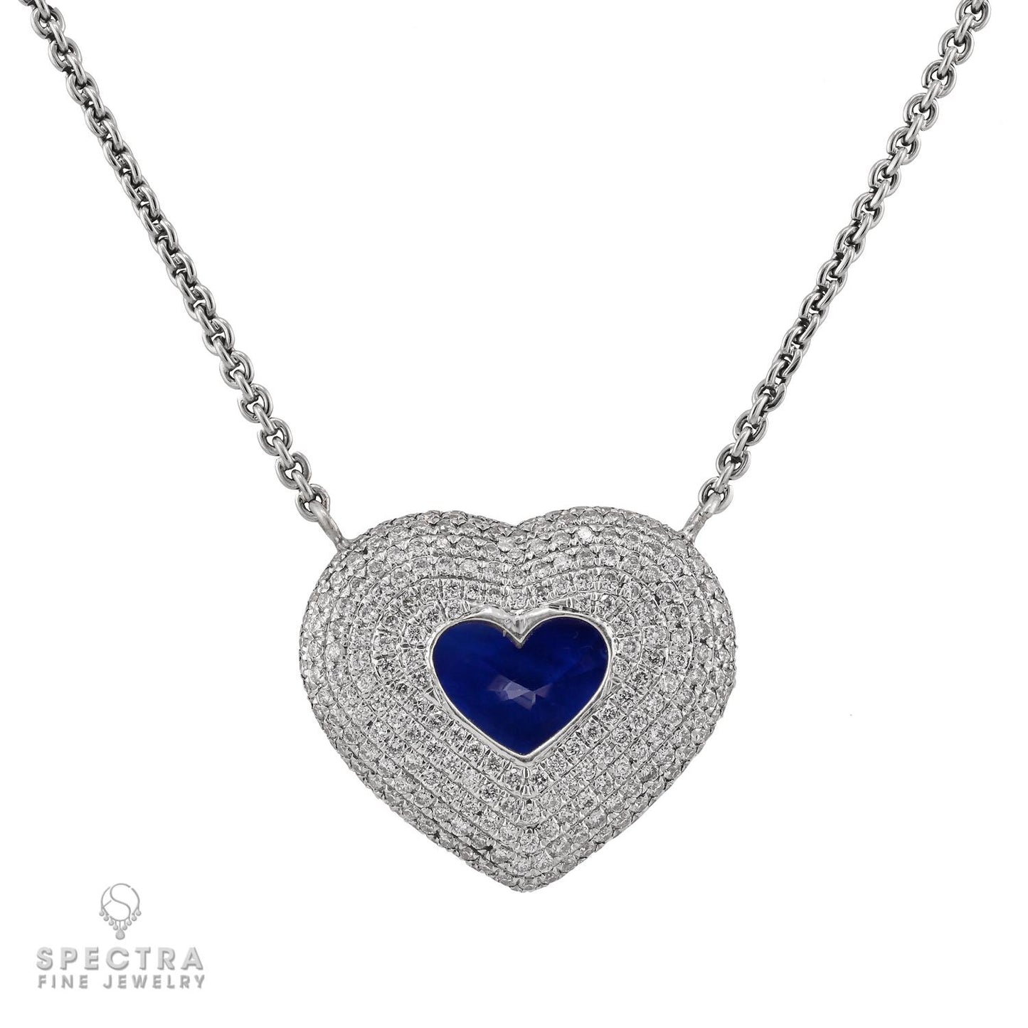 Heart-Shaped 5.37ct Kashmir No-Heat Sapphire and Diamond Pendant Necklace