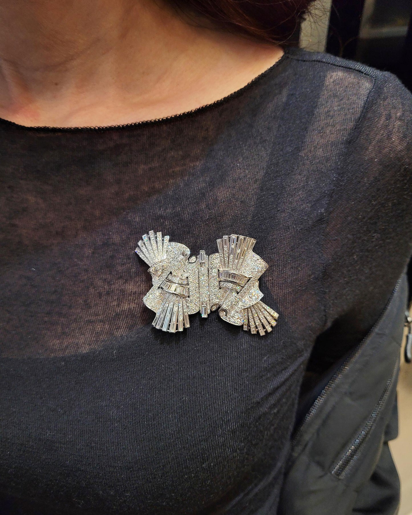 Retro Art Deco Diamond Double Clip Convertible Brooch