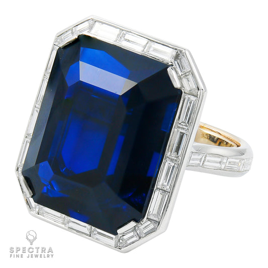 Spectra Fine Jewelry 37.13 ct. Step-Cut Sapphire No Heat Diamond Engagement Ring