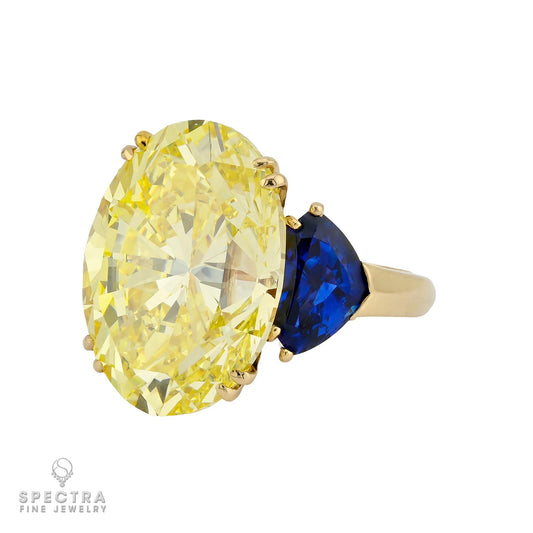 Chaumet 20.09ct Fancy Vivid Yellow Diamond & Sapphire Ring | GIA VVS1