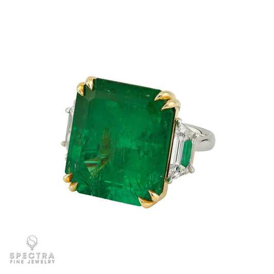 45.44ct Colombian Emerald & Diamond Three Stone Ring | Spectra