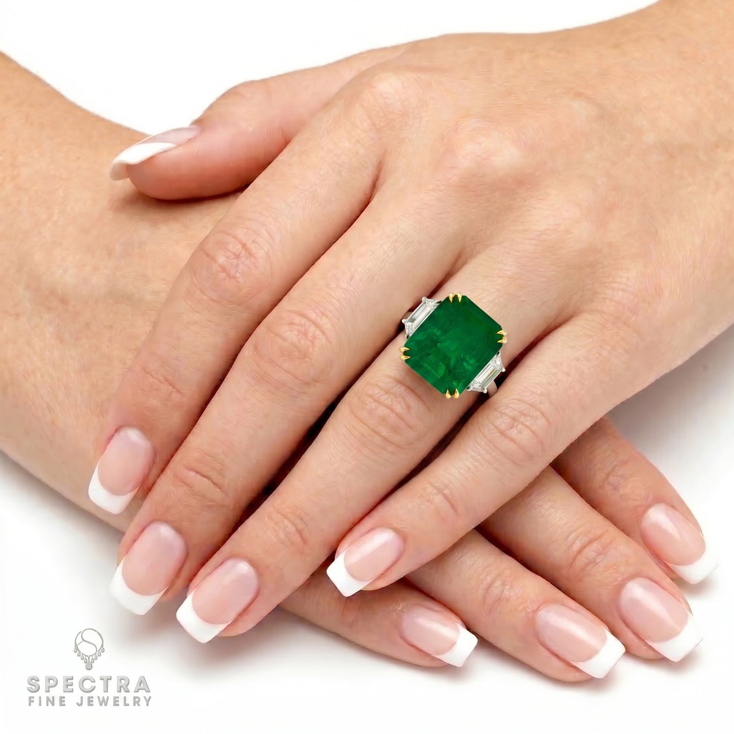 45.44ct Colombian Emerald & Diamond Three Stone Ring | Spectra