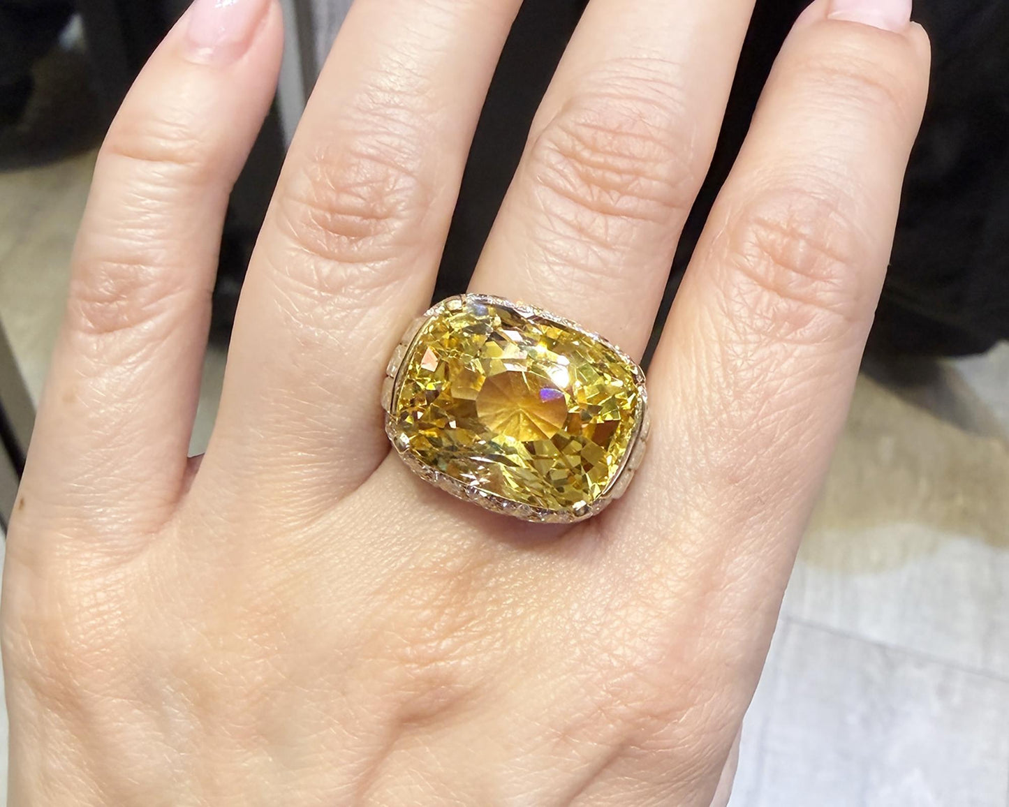 Bulgari 31.39ct Ceylon No-Heat Yellow Sapphire Diamond Ring, 1970s