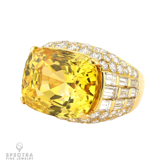 Bulgari 31.39ct Ceylon No-Heat Yellow Sapphire Diamond Ring, 1970s