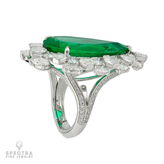 Spectra 14.44ct Pear-Shaped Colombian Emerald Statement Ring