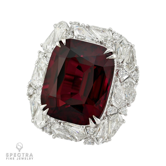 26.33ct Tanzania No Heat Red Spinel & Diamond Ring | Spectra