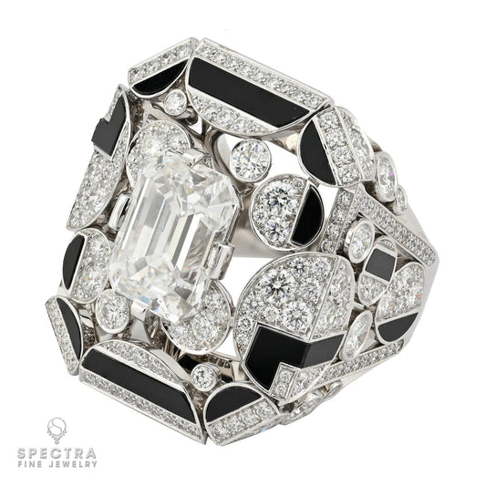 Chanel 6.03ct Emerald Cut Diamond & Onyx 'Morning in Vendome' Ring