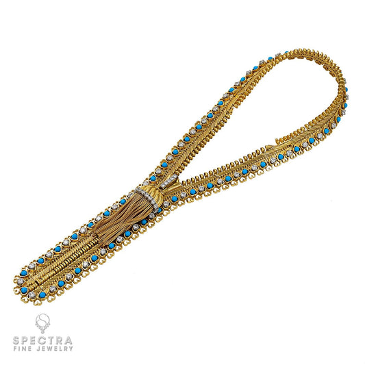 VCA Zip Diamond Turquoise Necklace | Vintage Signed Jewelry