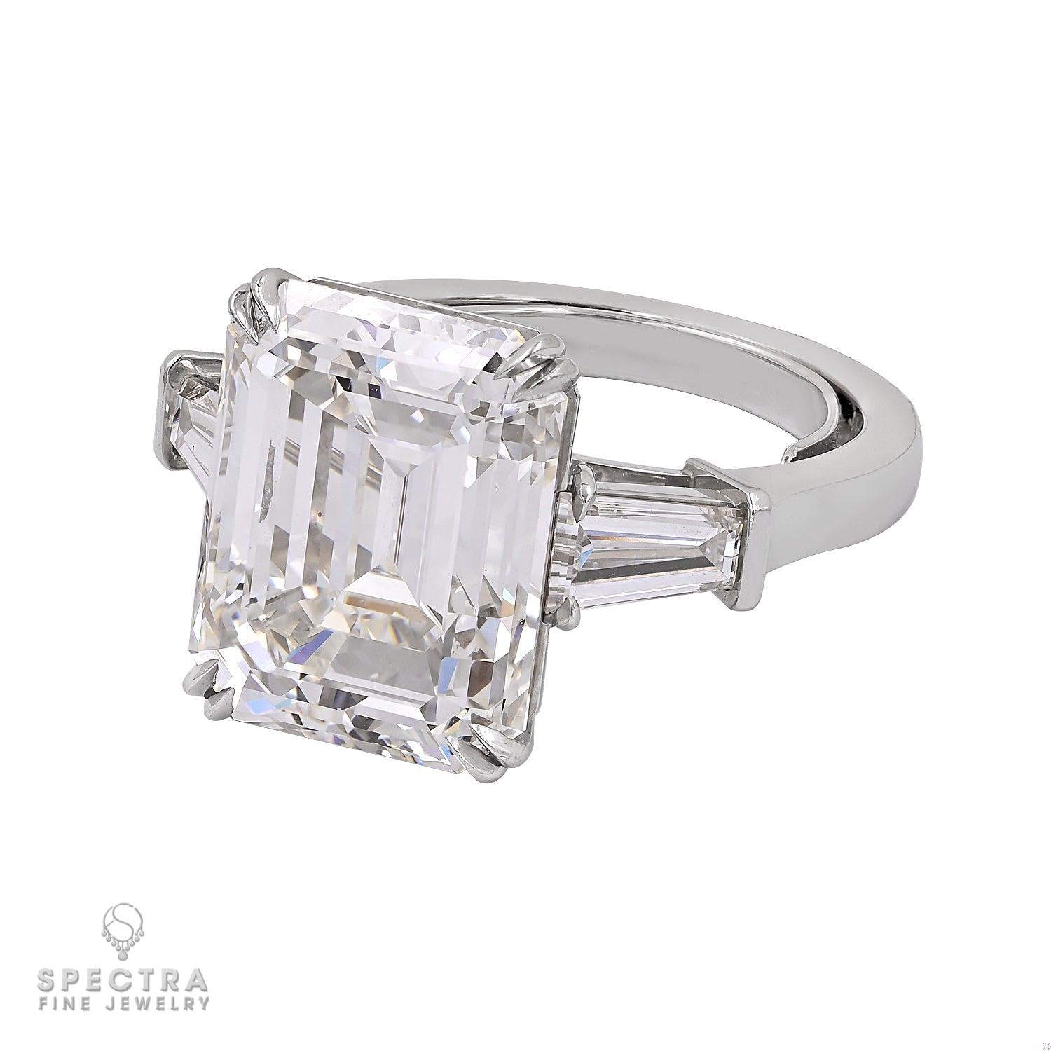 10.02ct Emerald Cut Diamond Three Stone Ring in Platinum