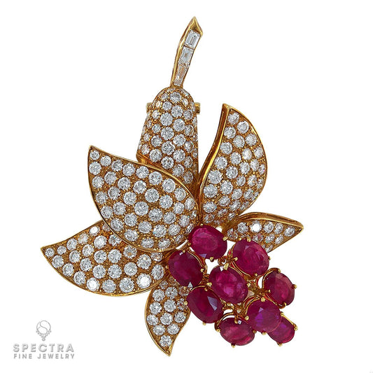 18K Yellow Gold, 6.75 ct. Ruby, and Diamond Brooch