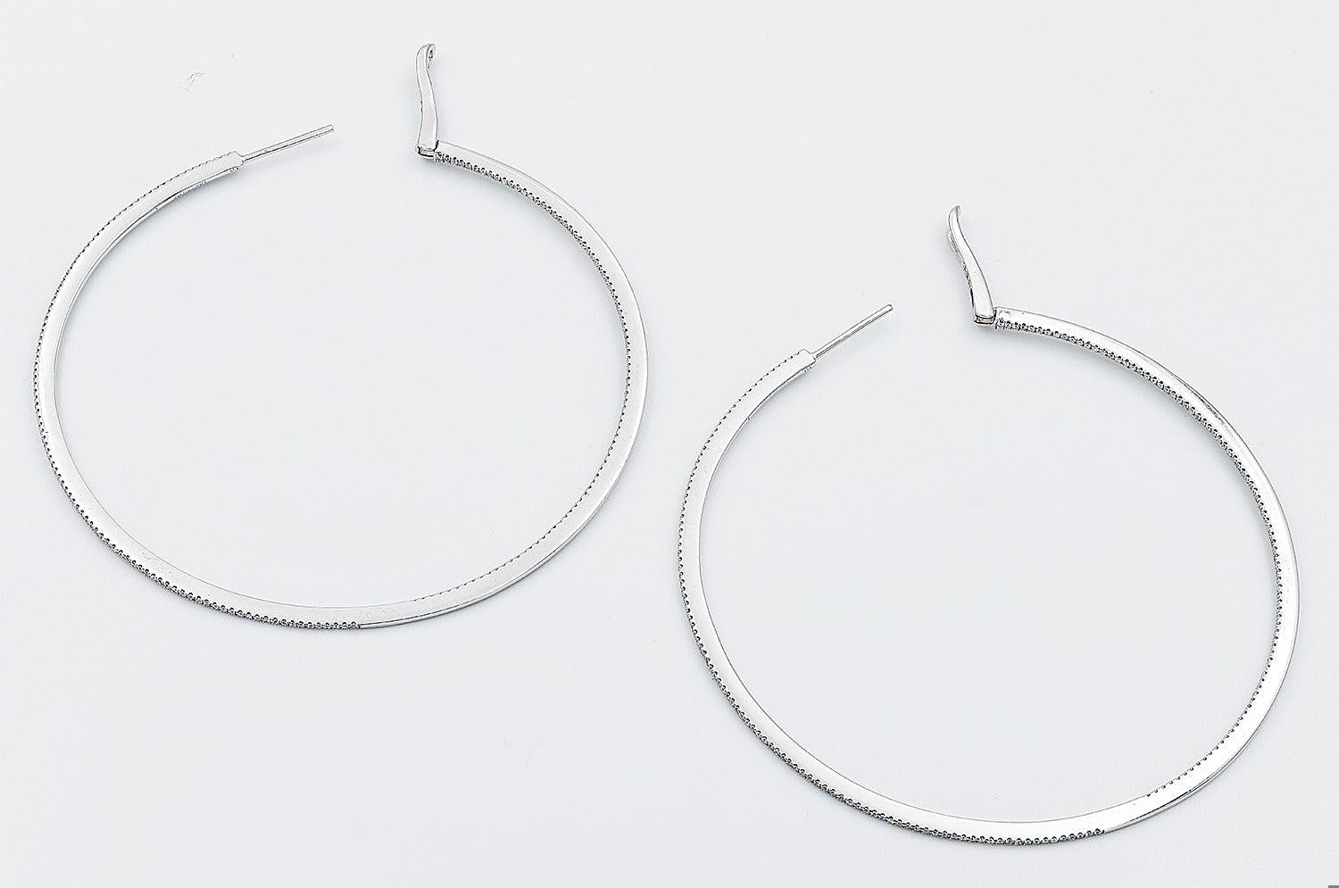 18k White Gold and Diamond Hoop Earrings