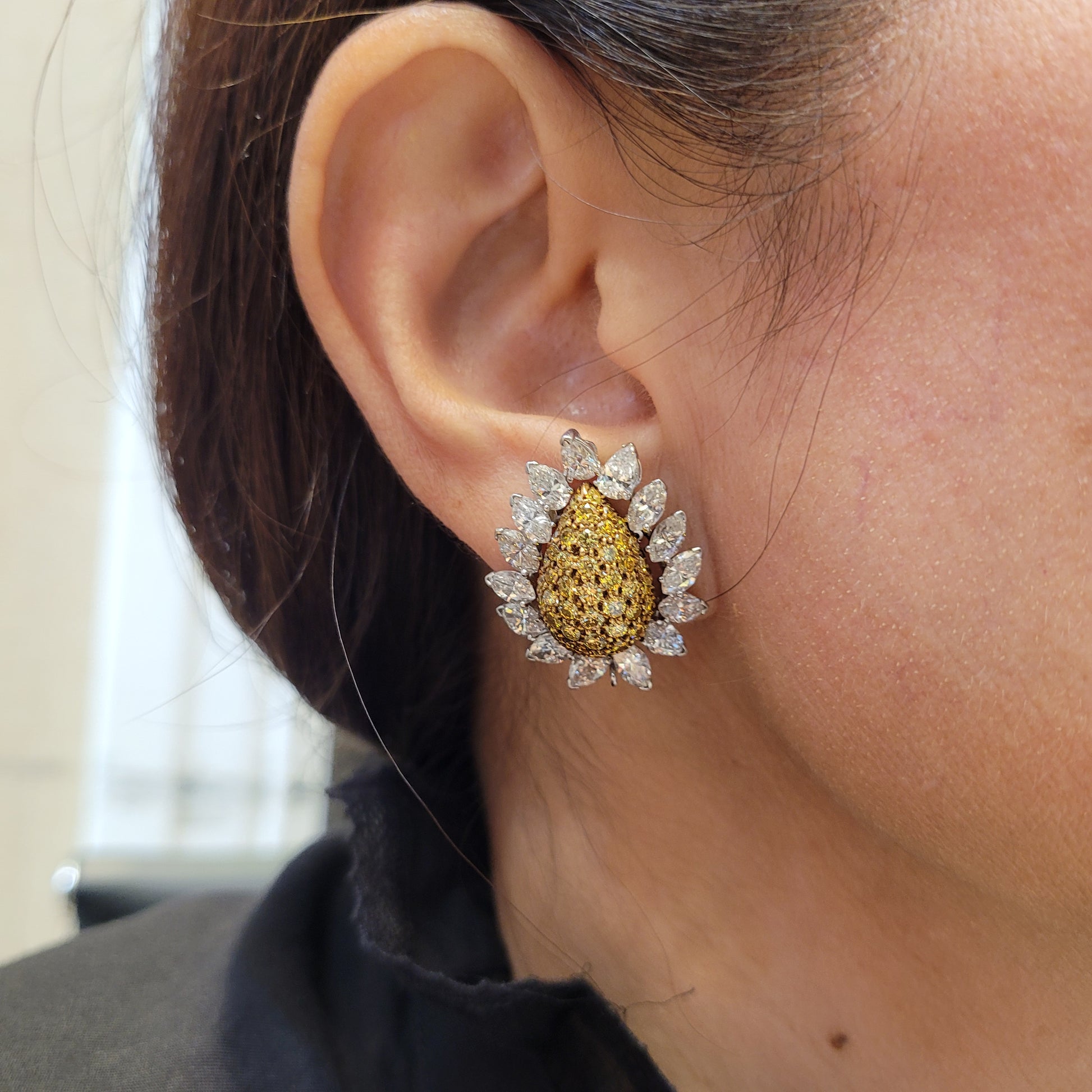Van Cleef & Arpels Yellow and White Diamond Flower Earrings