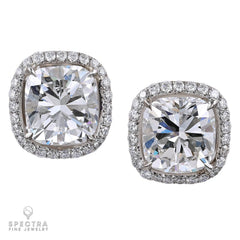 2.37ct & 2.33ct Cushion Diamond Halo Stud Earrings