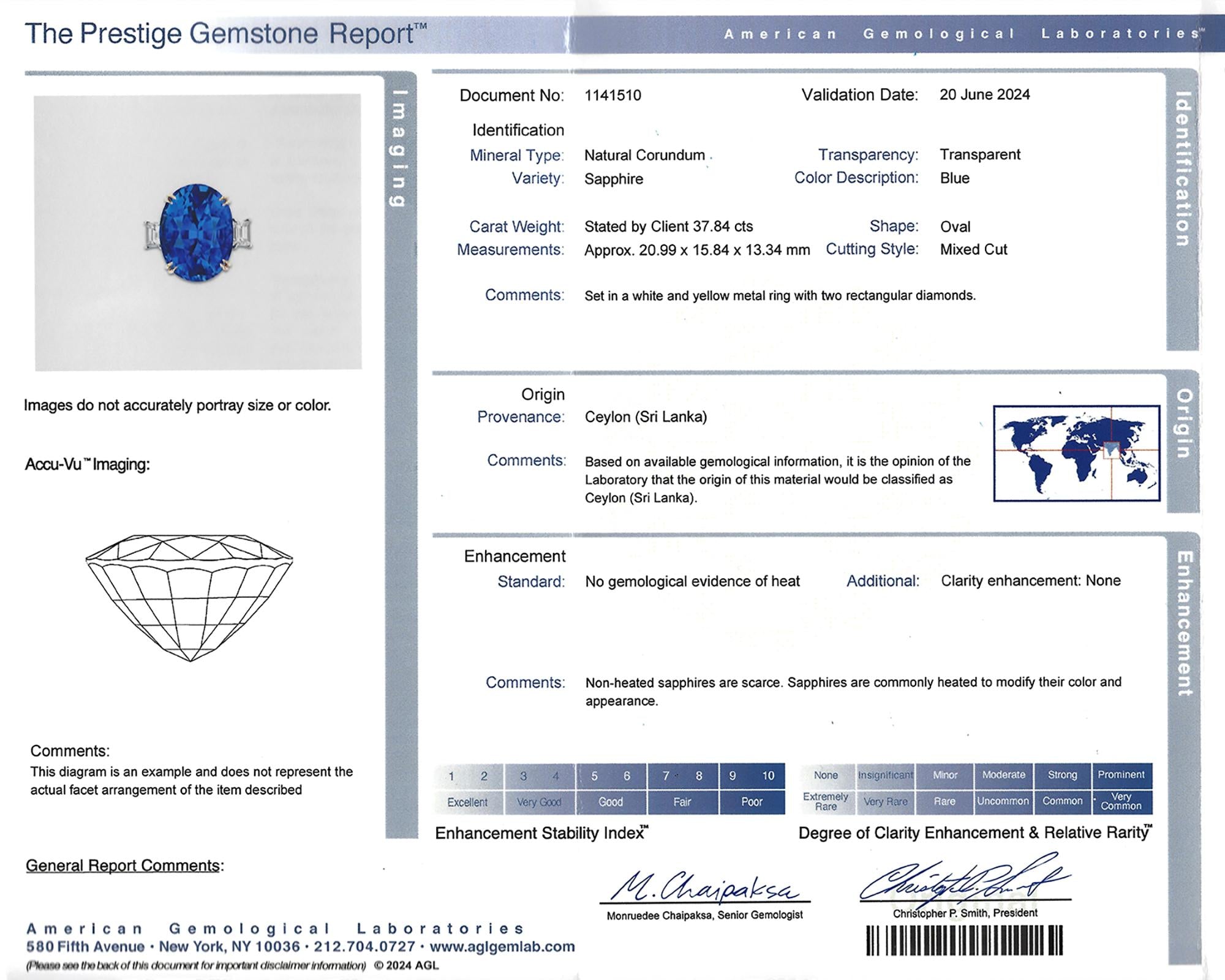 37.84 ct. Oval Ceylon No Heat Sapphire Diamond Ring