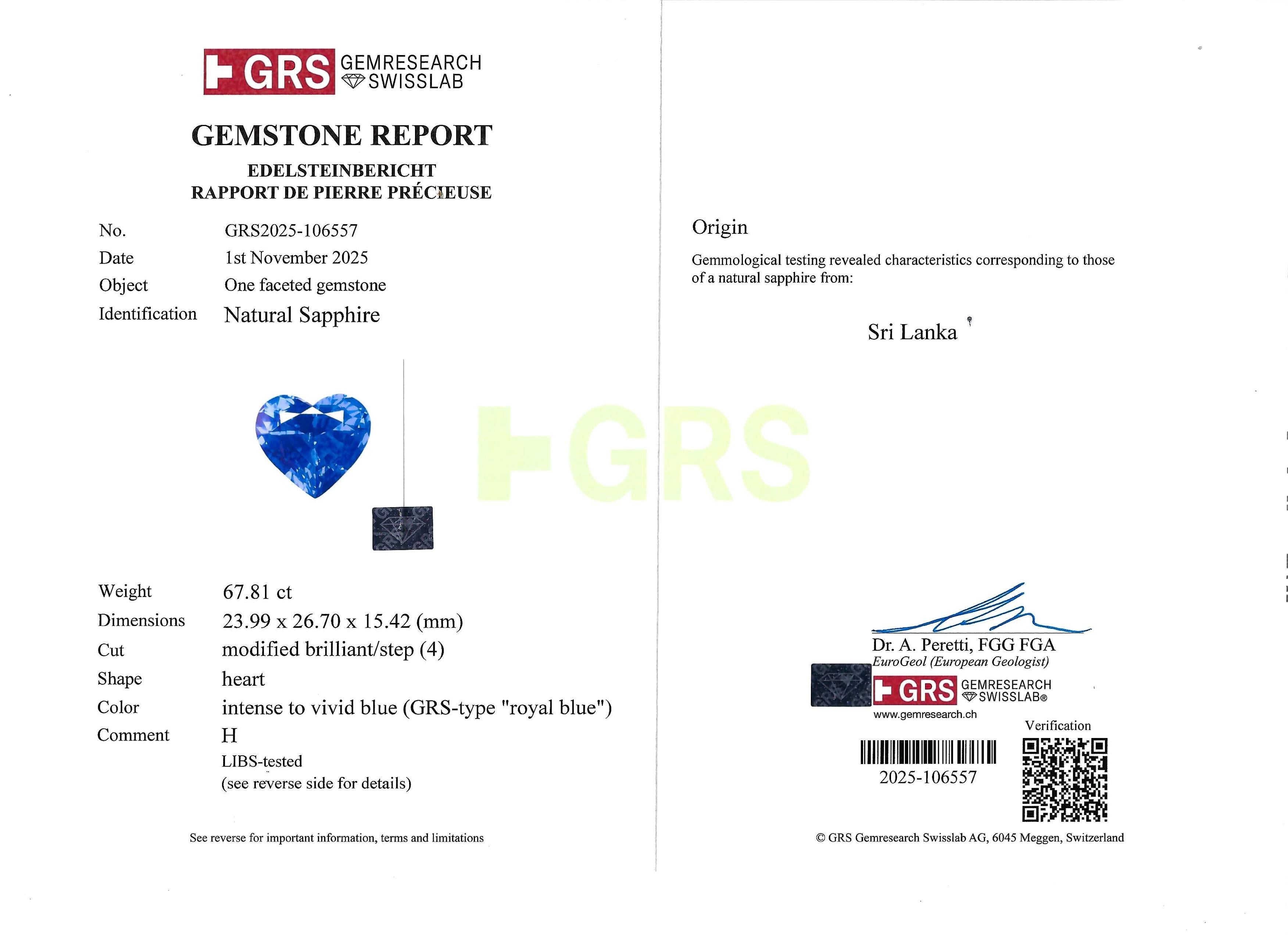 67.81ct Royal Blue Heart Shaped Ceylon Sapphire Necklace | Spectra