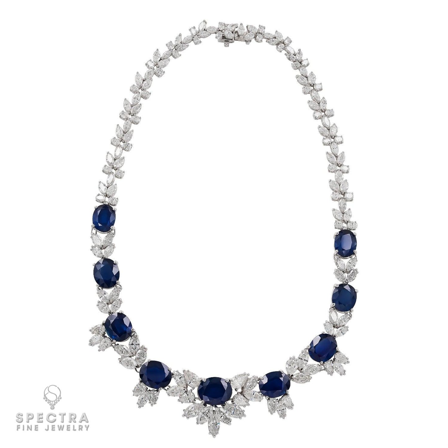 70 cts. Sapphire and Diamond 18K White Gold Necklace