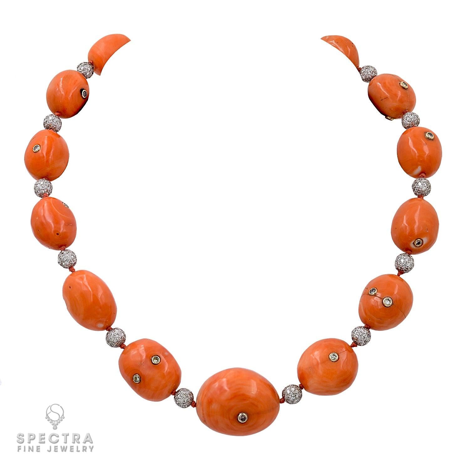 A Touch of Japan: Coral Beads and Diamond Balls Necklace