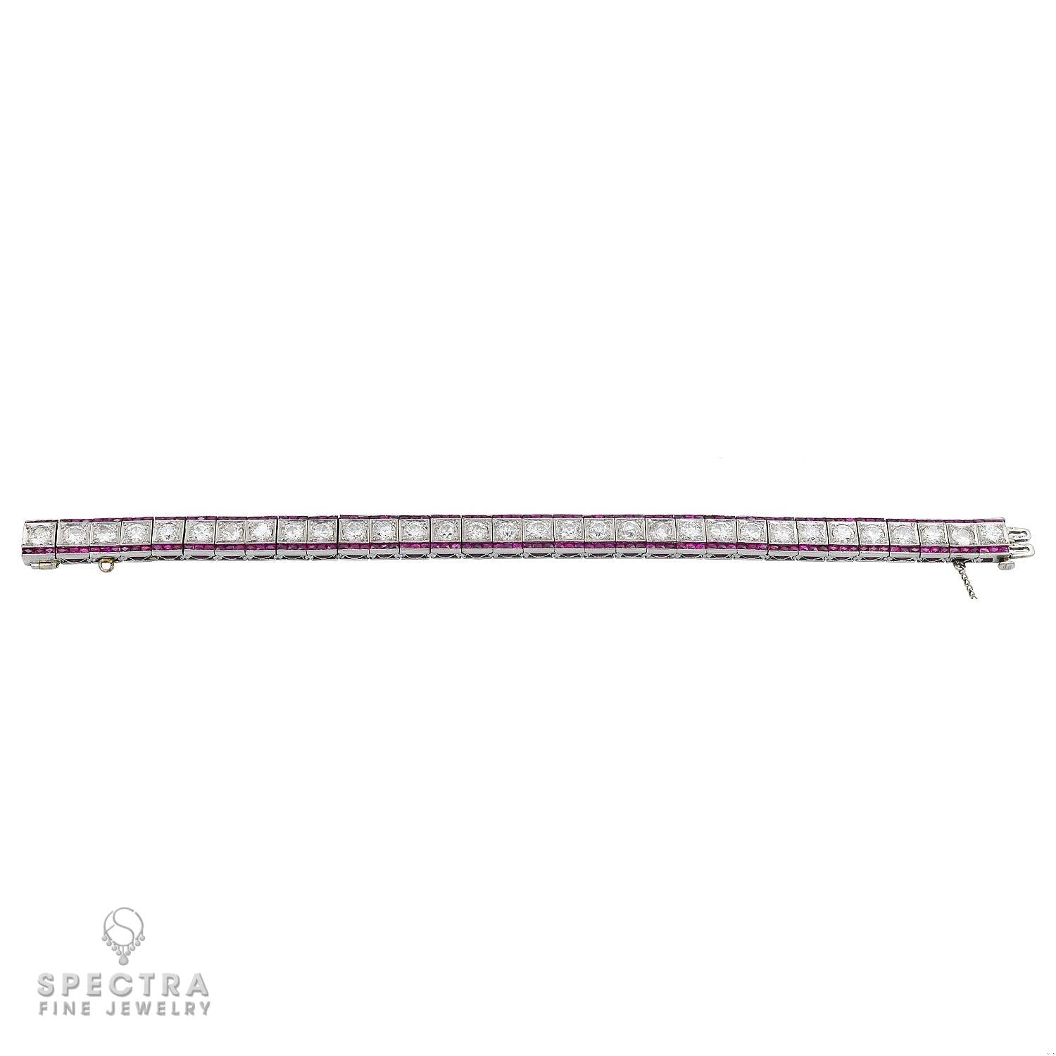 Antique Art Deco Diamond Ruby Line Tennis Bracelet