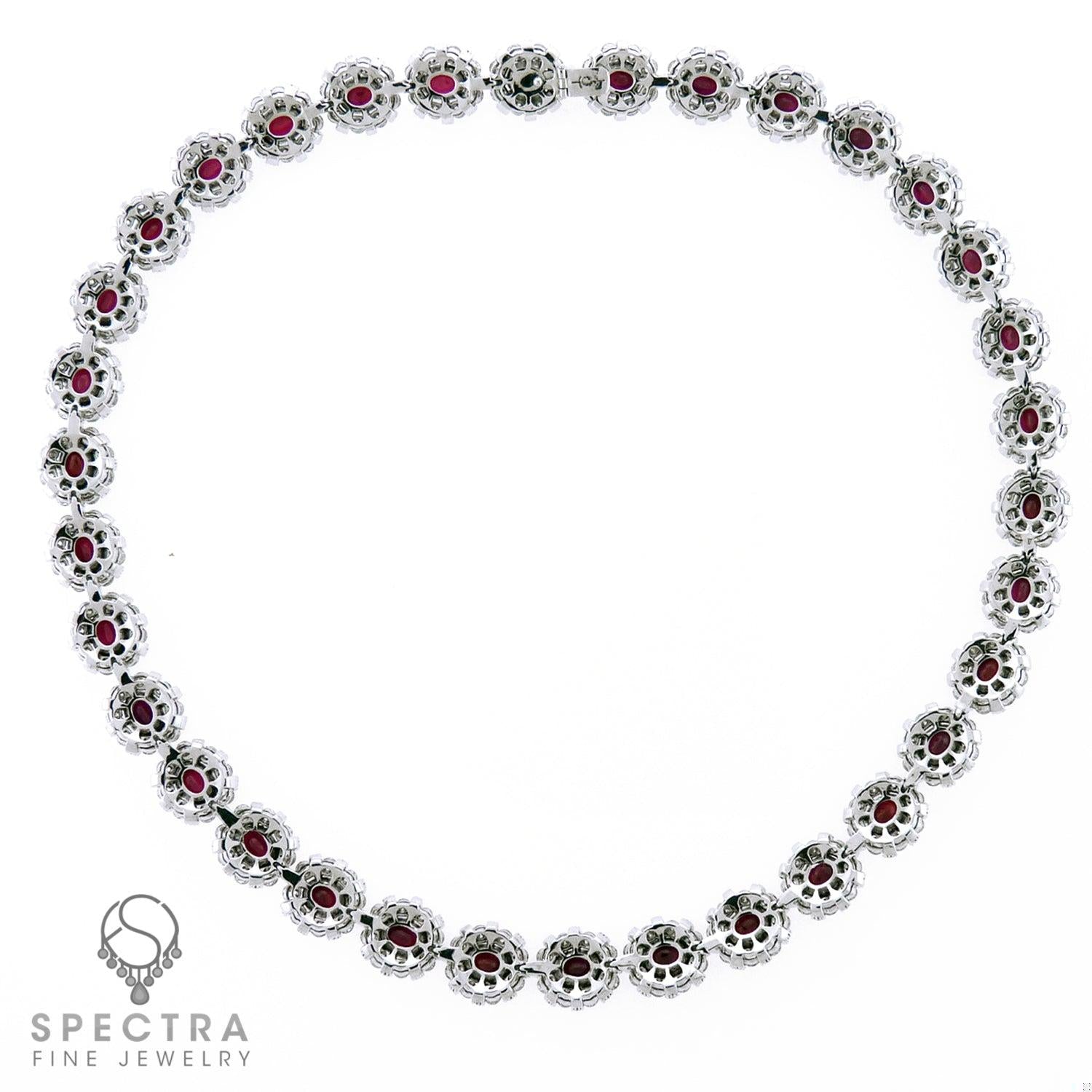 34.81 cts. Burmese Ruby Diamond Halo Riviere Necklace