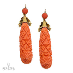 Antique Victorian Carved Coral Earrings