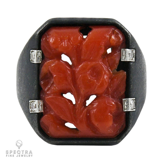 Art Deco Vintage Steel Coral Diamond Demi Parure Suite