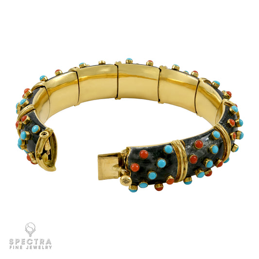 Tiffany & Co. Schlumberger Vintage Turquoise Coral Bangle Bracelet