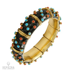 Tiffany & Co. Schlumberger Vintage Turquoise Coral Bangle Bracelet