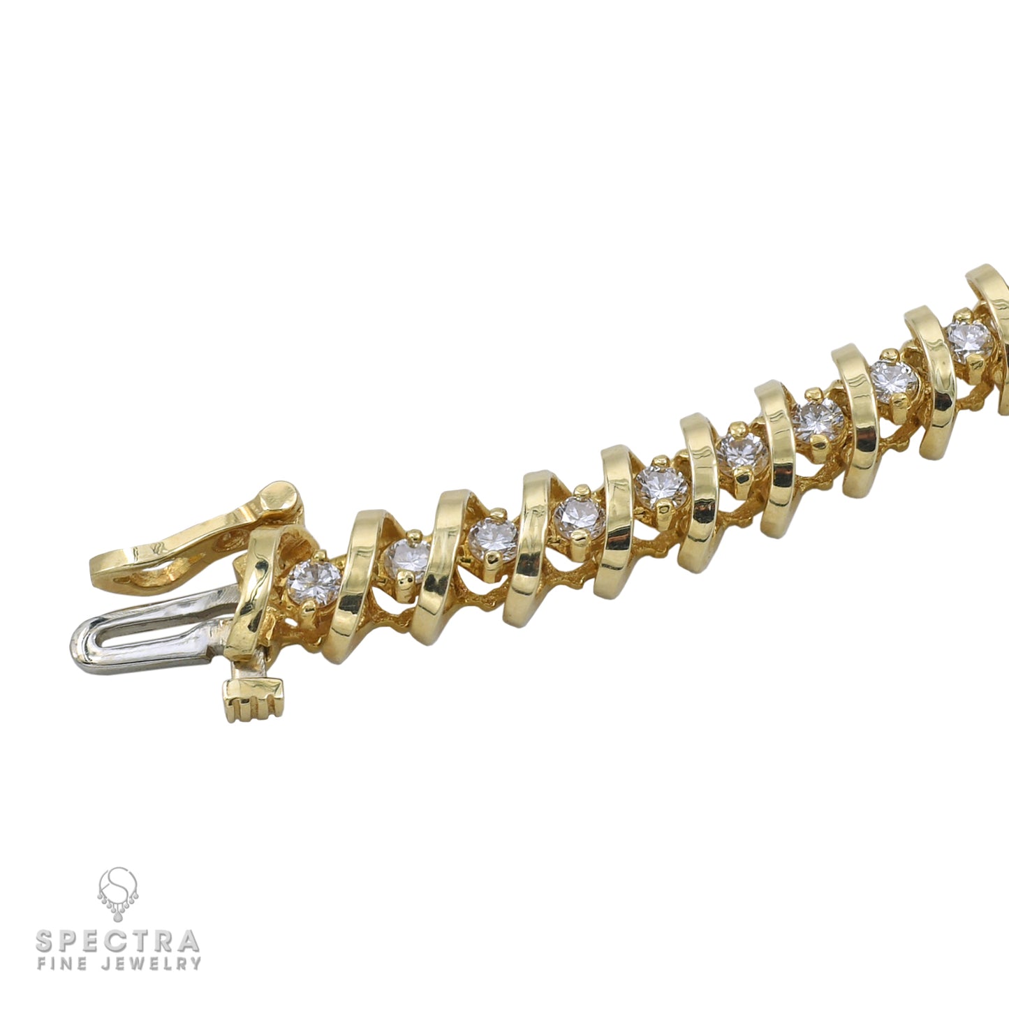 Contemporary Yellow Gold Diamond Coil Tennis Line Bracelet 3.78ct - view 3