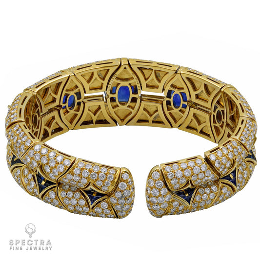 Bulgari Burmese Ceylon Sapphire Diamond Cuff Bracelet