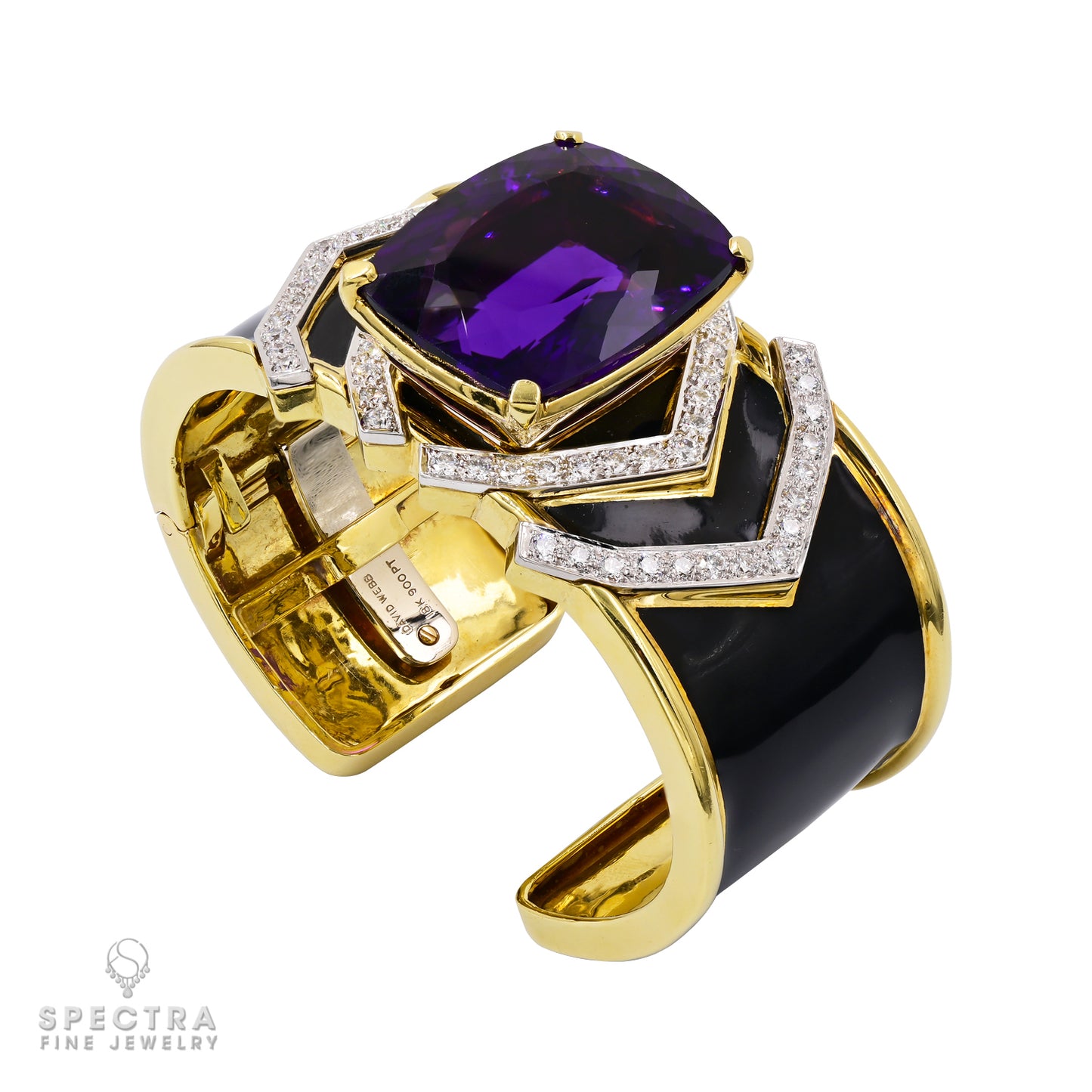 David Webb Vintage Amethyst Black Enamel Cuff Bracelet - view 2