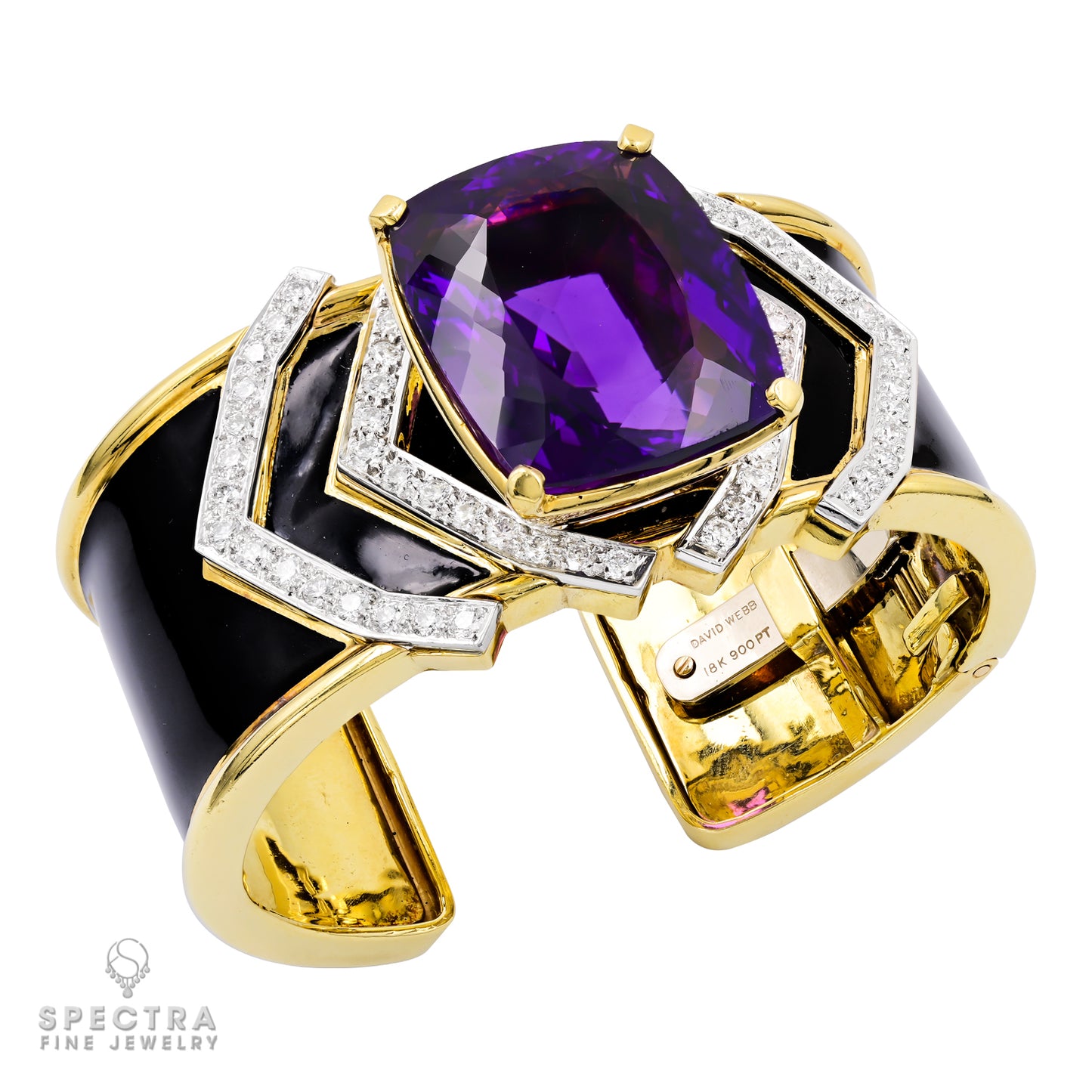 David Webb Vintage Amethyst Black Enamel Cuff Bracelet - view 3