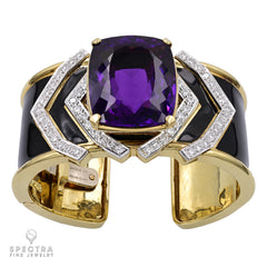 David Webb Vintage Amethyst Black Enamel Cuff Bracelet