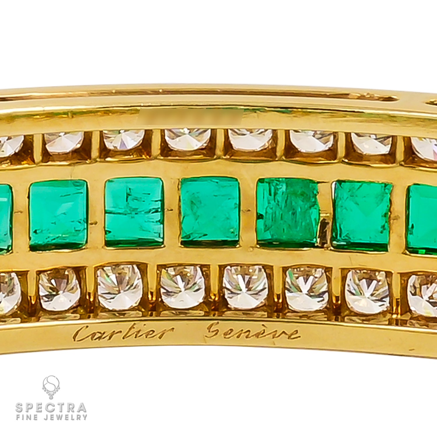Cartier 4.39 ct Colombian Emerald & Diamond Bangle in 18K Gold – Signed Estate