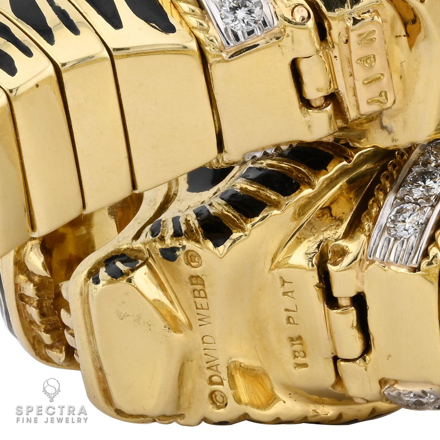 David Webb Diamond Emerald Double Head Tiger Bangle