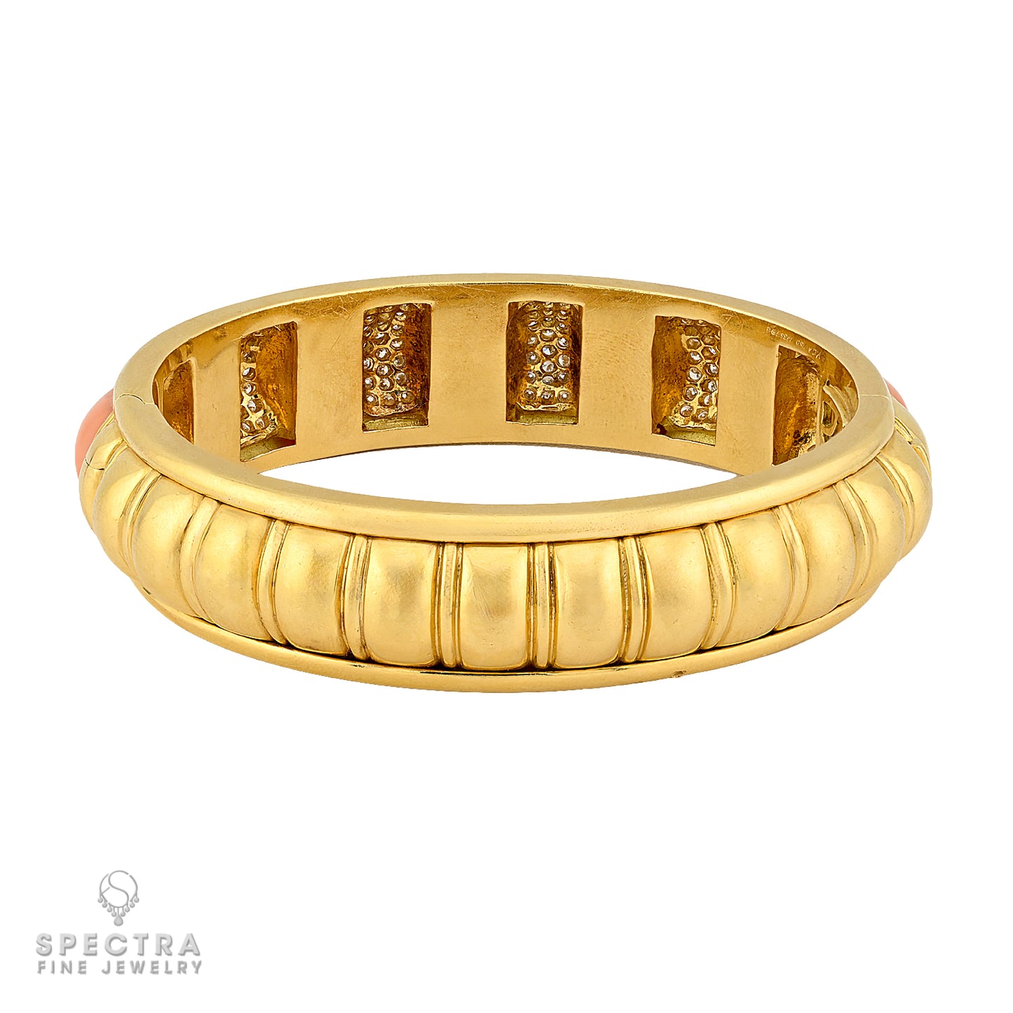 Van Cleef & Arpels 18k Gold Coral & Diamond Bangle Bracelet | Spectra - view 4