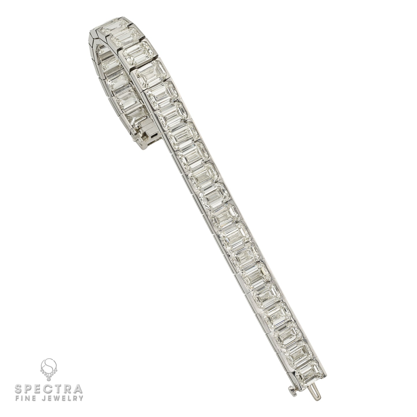 54.50ct Emerald Cut Diamond Tennis Bracelet GIA | Platinum 7" - view 3