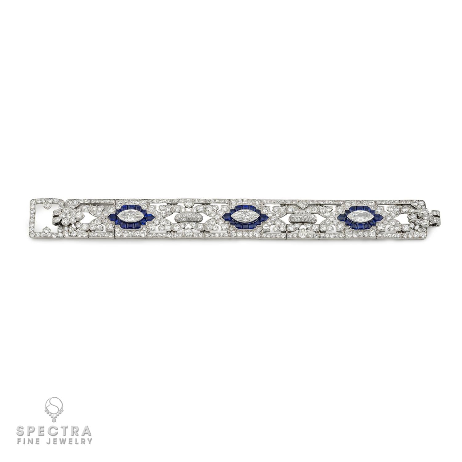 Cartier Art Deco Diamond Sapphire Platinum Bracelet Circa 1928
