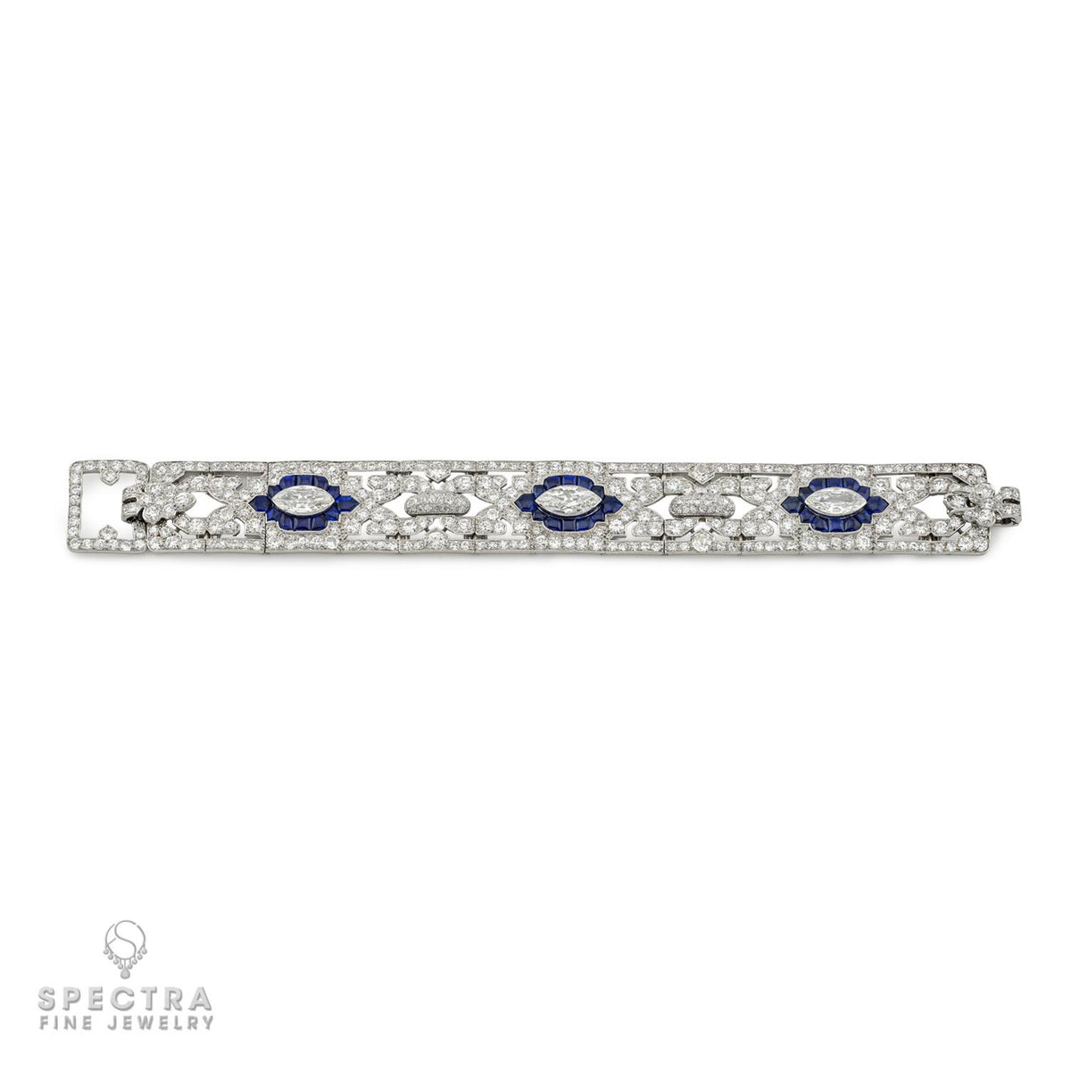 Cartier Art Deco Diamond Sapphire Platinum Bracelet Circa 1928